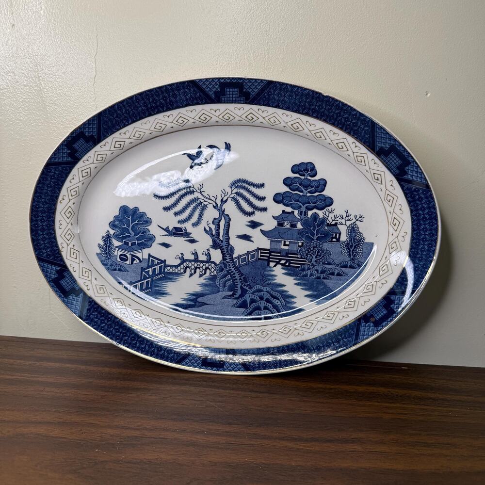 Vintage Nikko Double Phoenix Ironstone Blue Willow Plate Oval Serving Platter